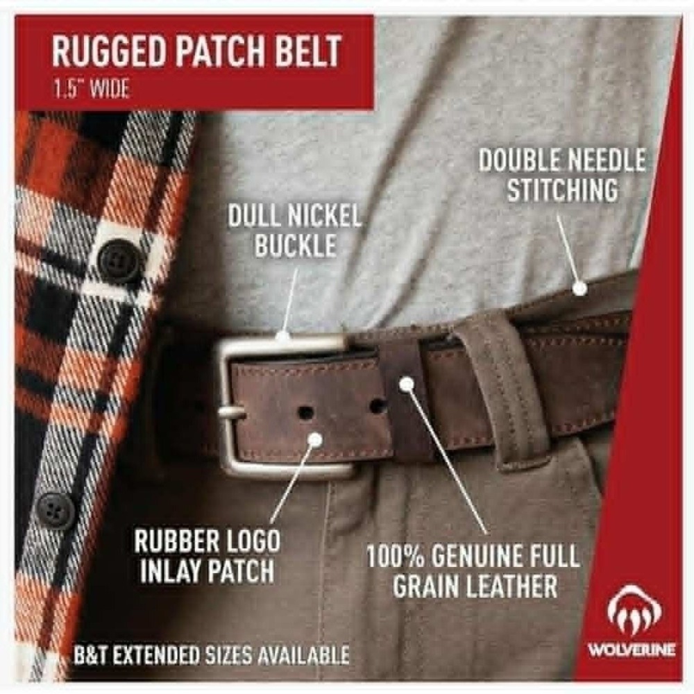 Wolverine‎ Genuine Leather Men's Belt Size 52 High Quality Nickle Finish